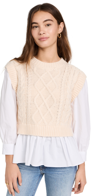 English Factory Mixed Media Cable Detail Sweater In Cream/white