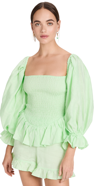 Sleeper Atlanta Lime Linen Top And Shorts Set In Green