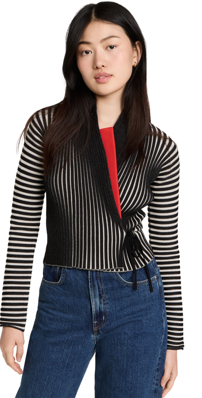 Tory Burch Two-tone Plaided Rib-knit Wrap Top In Multicolor