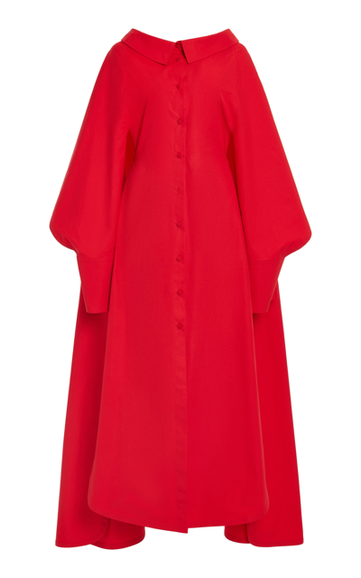 Valentino Caped Cotton-poplin Shirt Dress In Red