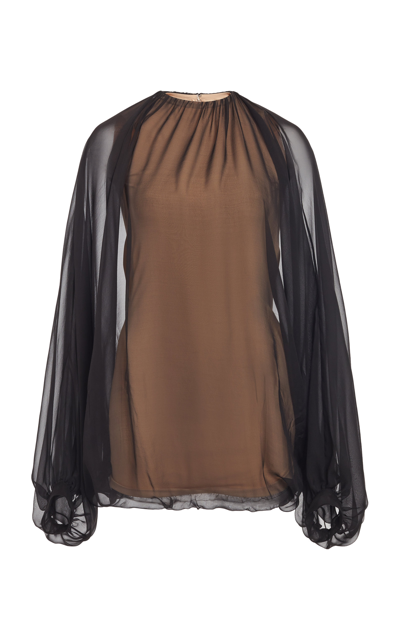 Valentino Silk Chiffon Blouse Top In Black And Sand