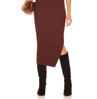Minkpink Lynd Knit Midi Skirt In Chocolate In Gold