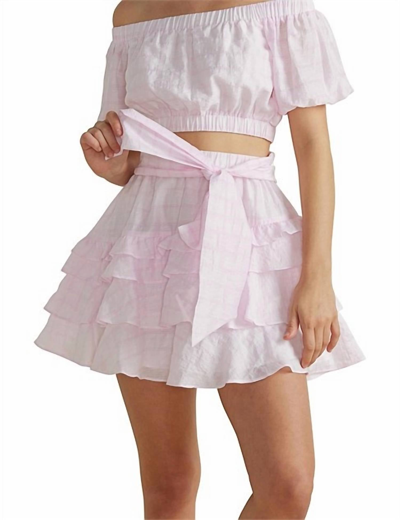 Minkpink Nive Mini Skirt In Pink White Combo In Multi