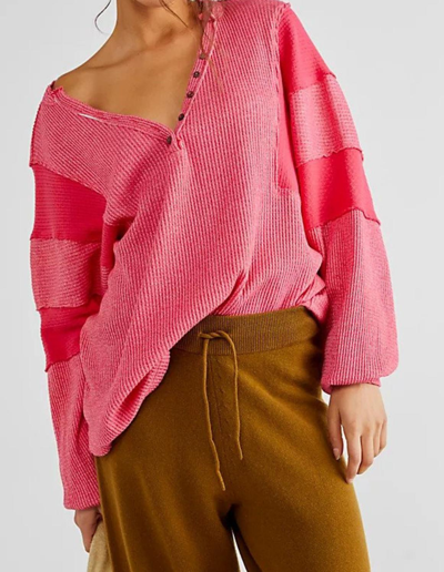 Free People Callisto Henley Top In Hot Berry In Multi
