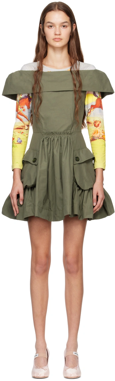 Molly Goddard Julie Off-the-shoulder Cotton-blend Mini Dress In Green