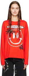 GANNI RED RELAXED LONG SLEEVE T-SHIRT