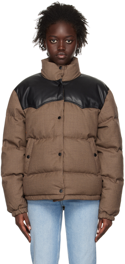 Rag & Bone Brown Cal Houndstooth Down Jacket In Brown Chalk