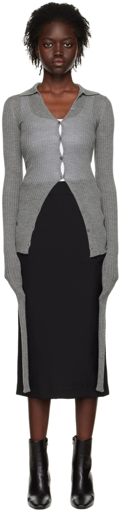 Quira Ssense Exclusive Gray Spread Collar Cardigan In Concrete