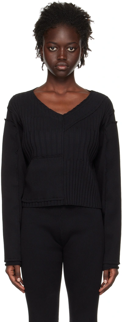 Perverze Black Multi Rib V-neck Sweater