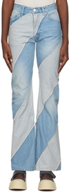 Perverze Ssense Exclusive Blue Nano Mist Denim-bias Line Jeans In Design B