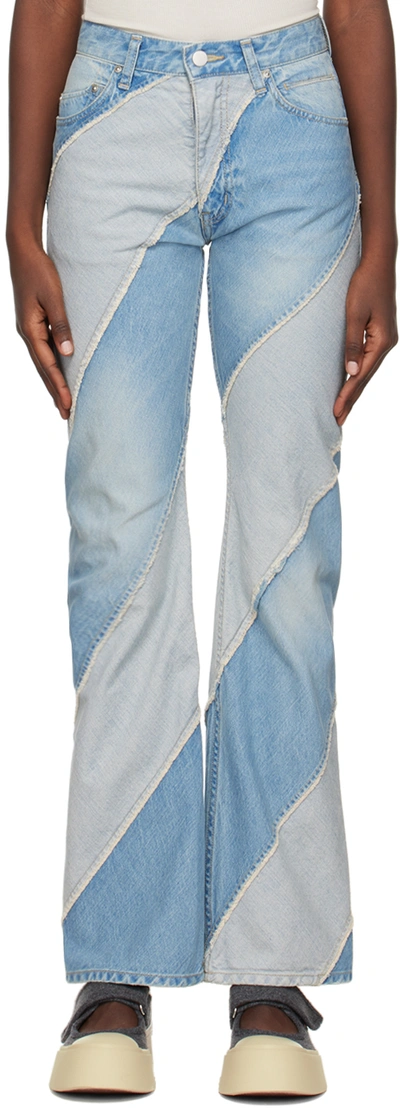 Perverze Ssense Exclusive Blue Nano Mist Denim-bias Line Jeans In Design B