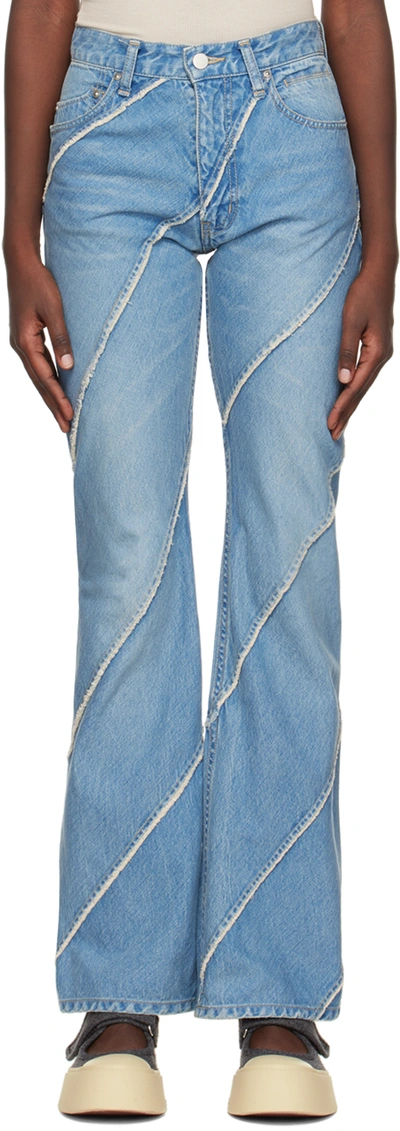 Perverze Ssense Exclusive Blue Nano Mist Denim-bias Line Jeans In Design A