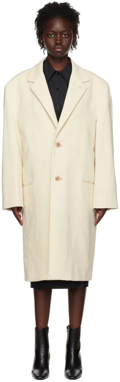Lemaire Off-white Chesterfield Coat In Wh048 Light Cream