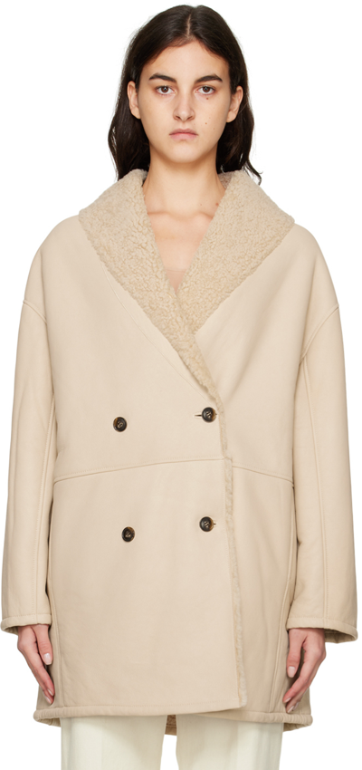 Loulou Studio Leather Coat With Genuine Shearling Lining In Vanilla/ Vanilla