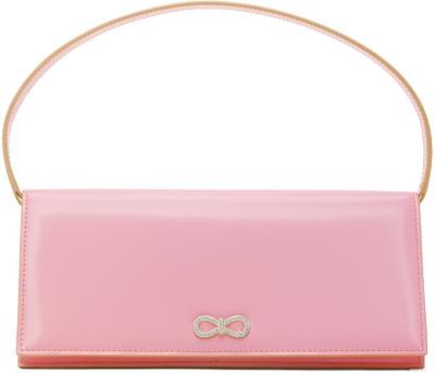 Mach & Mach Crystal Bow Patent Leather Baguette Bag In Pink