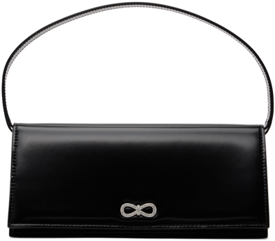 Mach & Mach Crystal Bow Patent Leather Baguette Bag In Black