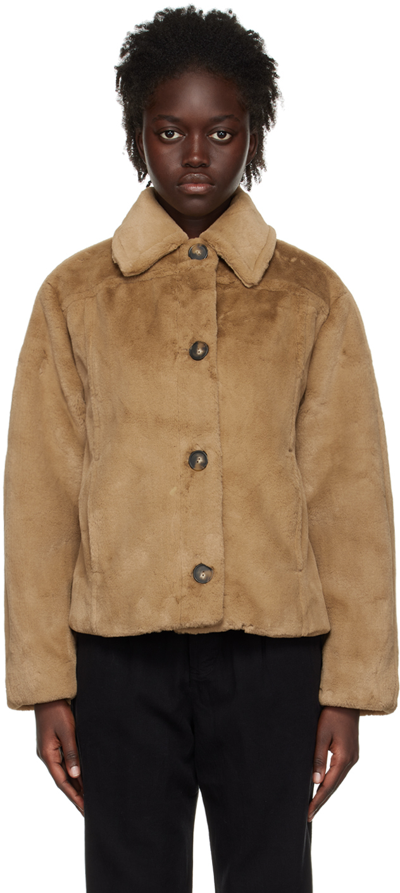 Vince Relaxed-fit Faux-fur Trucker-style Jacket In Sand Shell-917ssh