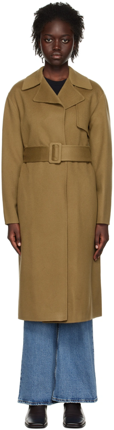 Theory Belted Straight Hem Coat In Green