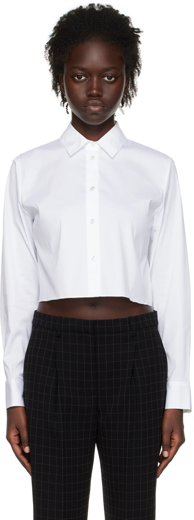 Theory Cropped Classic Button Down Shirt In White