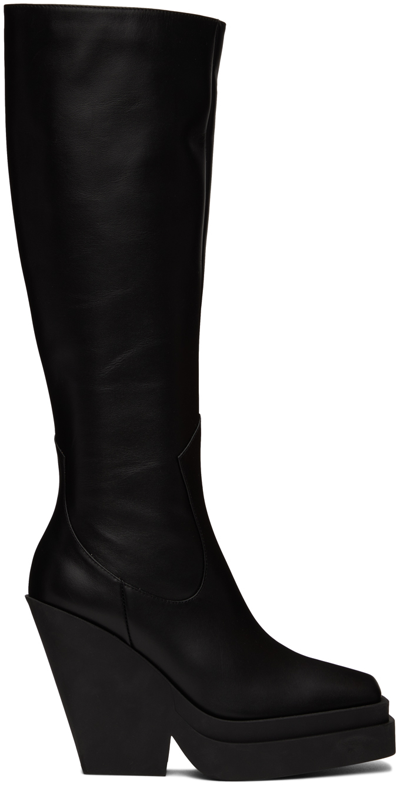 Gia Borghini Texan Leather Platform Knee-high Boots In Black