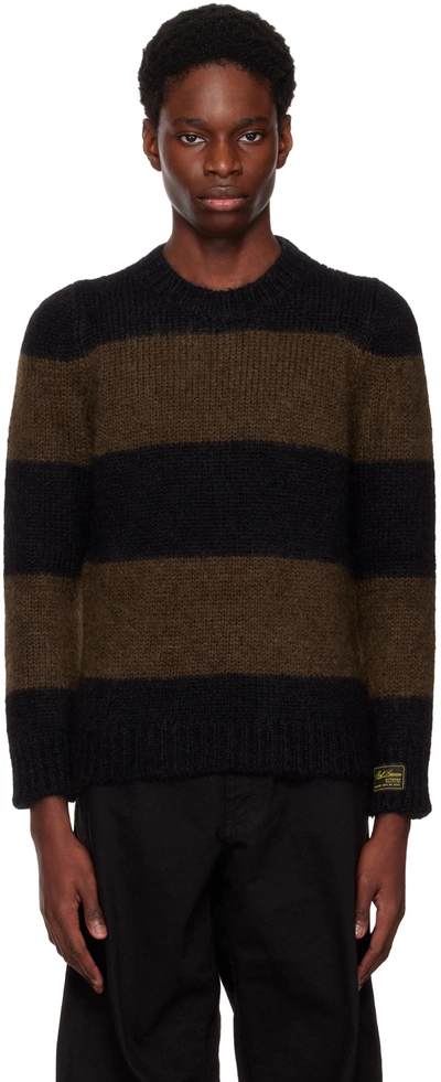 Raf Simons Black And Brown Striped Knitted Sweater In Multi-colored