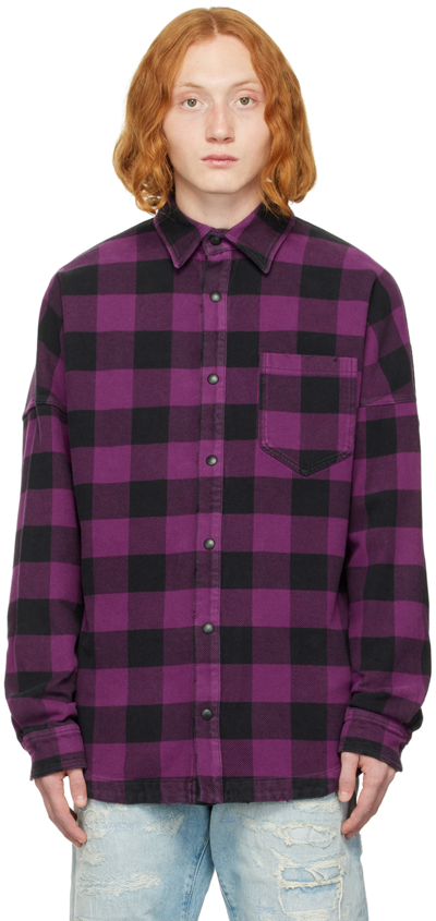 Palm Angels Check-print Oversized Cotton-flannel Shirt In Purple