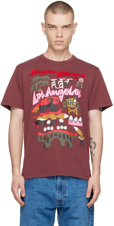 Maison Kitsuné Burgundy Bill Rebholz Edition 'los Angeles' T-shirt In P596 Wine Lees
