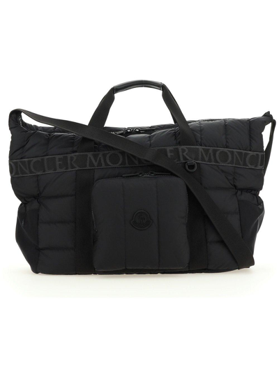 Moncler Logo Detailed Zip-up Tote Bag In Black