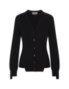 ALEXANDER MCQUEEN WOMAN BLACK CASHMERE CARDIGAN WITH CORSET STITCHING
