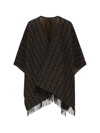 FENDI MONOGRAM JACQUARD FRINGED PONCHO