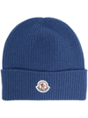 Moncler Blue Logo-patch Ribbed-knit Beanie In Celeste