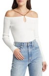 MOON RIVER CHAIN DETAIL OFF THE SHOULDER RIB SWEATER