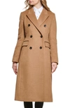 Karl Lagerfeld Wool Blend Double Breasted Coat In Camel