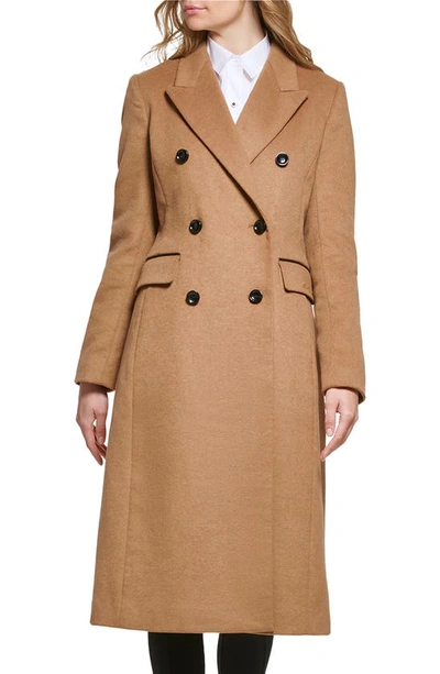 Karl Lagerfeld Wool Blend Double Breasted Coat In Camel
