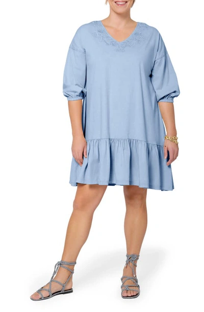 Leota Luna Embroidered Shirtdress In Cbcj - Chambray Blue