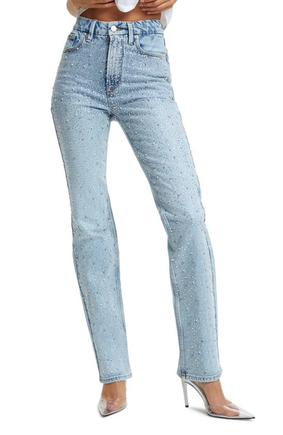 Good American Good Icon Embellished High Rise Straight Leg Jeans In Indigo661