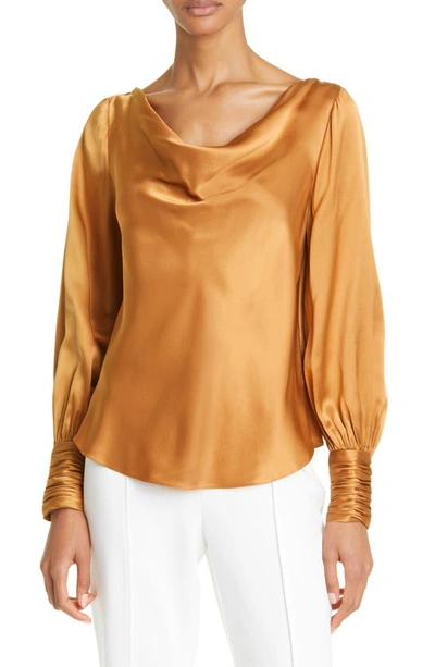 Cinq À Sept Taylee Cowlneck Silk Blouse In Cinnamon