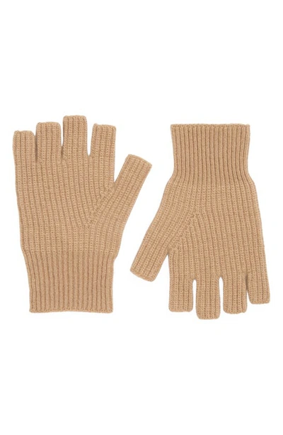 Vince Boiled Cashmere Fingerless Gloves In Camel