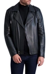 Karl Lagerfeld Leather Asymmetric Full Zip Moto Jacket In Black