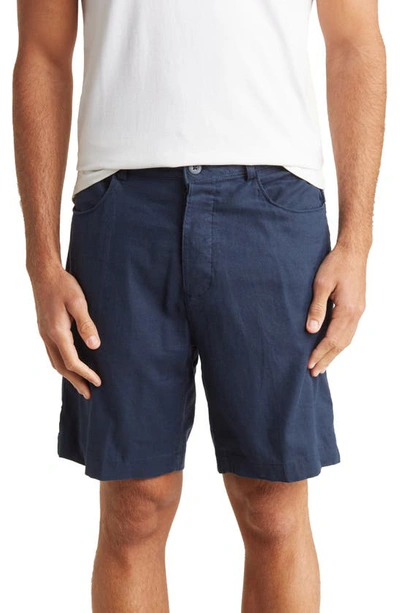 Onia Stretch Traveler Linen Blend Shorts In Navy