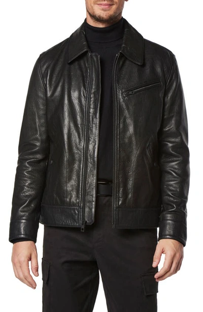 Andrew Marc Overton Leather Trucker Jacket In Black
