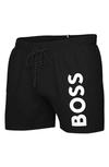 Hugo Boss Quick-drying Swim Shorts With Contrast Logo In Black