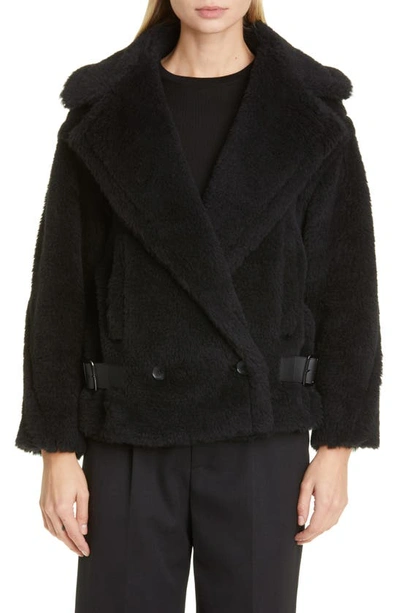 Max Mara Alpaca Wool-blend Aviator Coat In Black