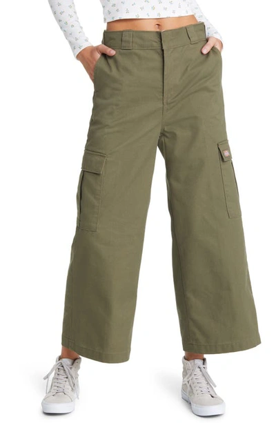 Dickies Crop Wide Leg Cargo Pants In Stonewashed Military Green
