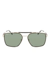 Ferragamo 59mm Rectangular Sunglasses In Gold/ Black