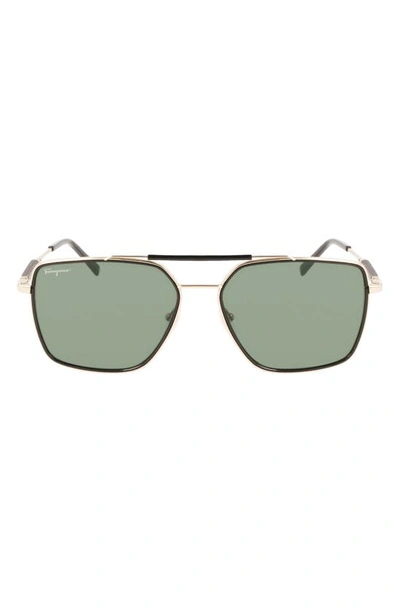 Ferragamo 59mm Rectangular Sunglasses In Gold/ Black