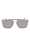 Ferragamo 59mm Rectangular Sunglasses In Dark Ruthenium/ Brown