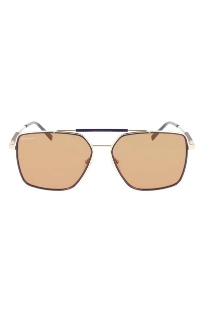Ferragamo 59mm Rectangular Sunglasses In Gold/blue