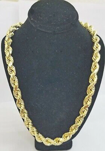 Pre-owned Globalwatches10 Real 10k Yellow Gold Rope Chain 10mm 30" Men's Thick Necklace 10kt Diamond Cuts