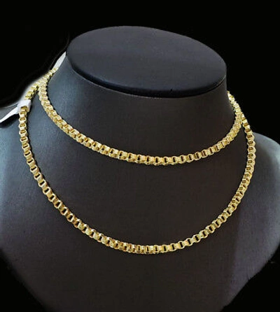 Pre-owned Globalwatches10 Real 10k Yellow Gold Byzantine Box Chain 24" Necklace 3.5mm 100% Authentic 10kt